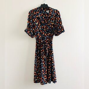 Shelby & Palmer Dress Wrap Collared Colorful Geometric Womens 16 Office 70s Art